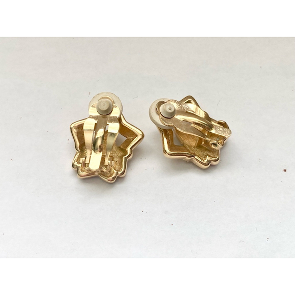 Vintage Rhinestone Star Crown Earrings Gold tone Clip on. - Picture 5 of 5